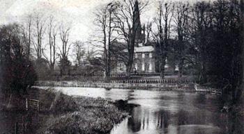 Harrold Hall and church across the river about 1900